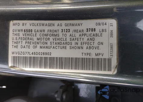 2005 Volkswagen Touareg V6 z USA, uszkodzony, nr VIN WVGZG77L45D026902